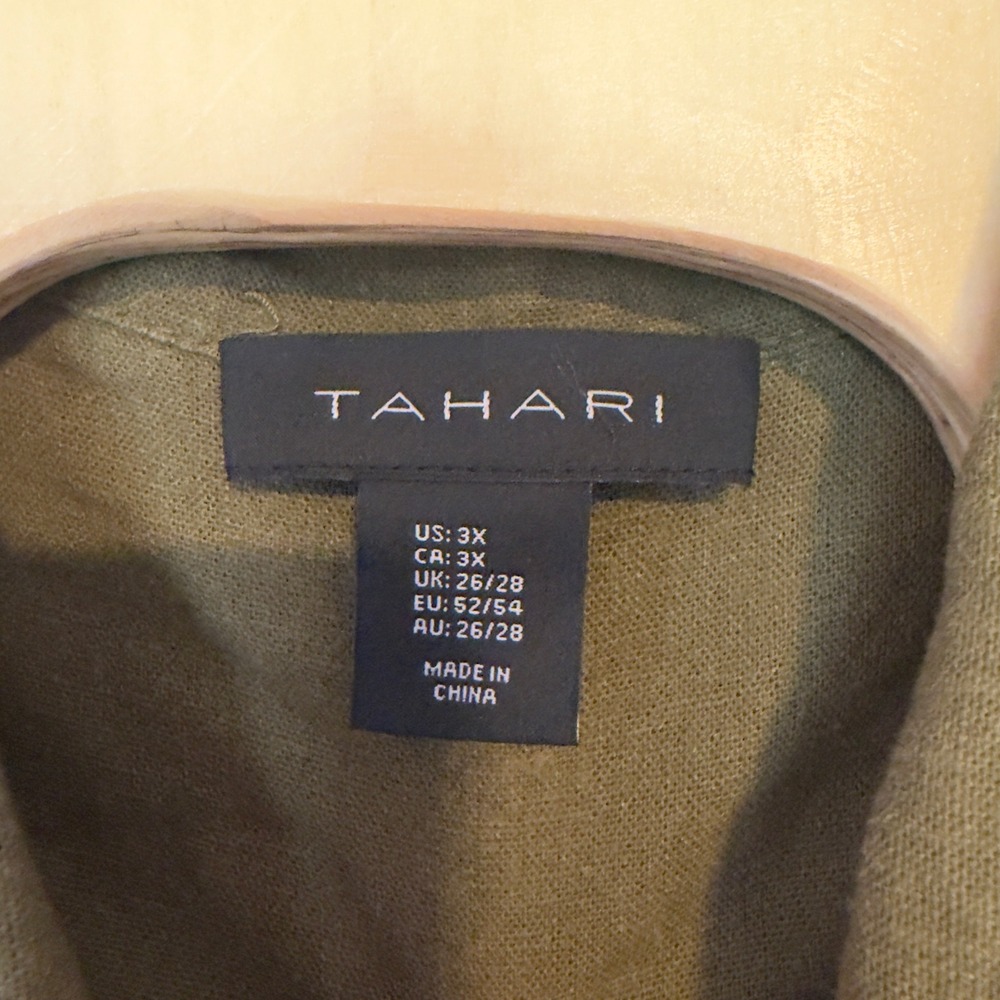 Tahari Linen Blend Green Utility Shirt Jacket Shacket Size 3X Casual Layering - Picture 4 of 8